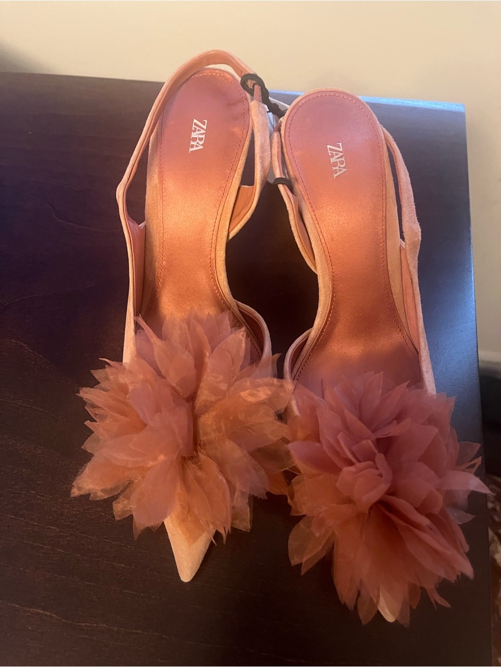 ZARA Women’s Pink Floral Slingback Heels